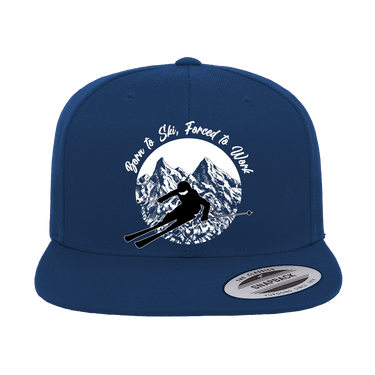 Born To Ski Forced To Work Embroidered Flat Bill Cap